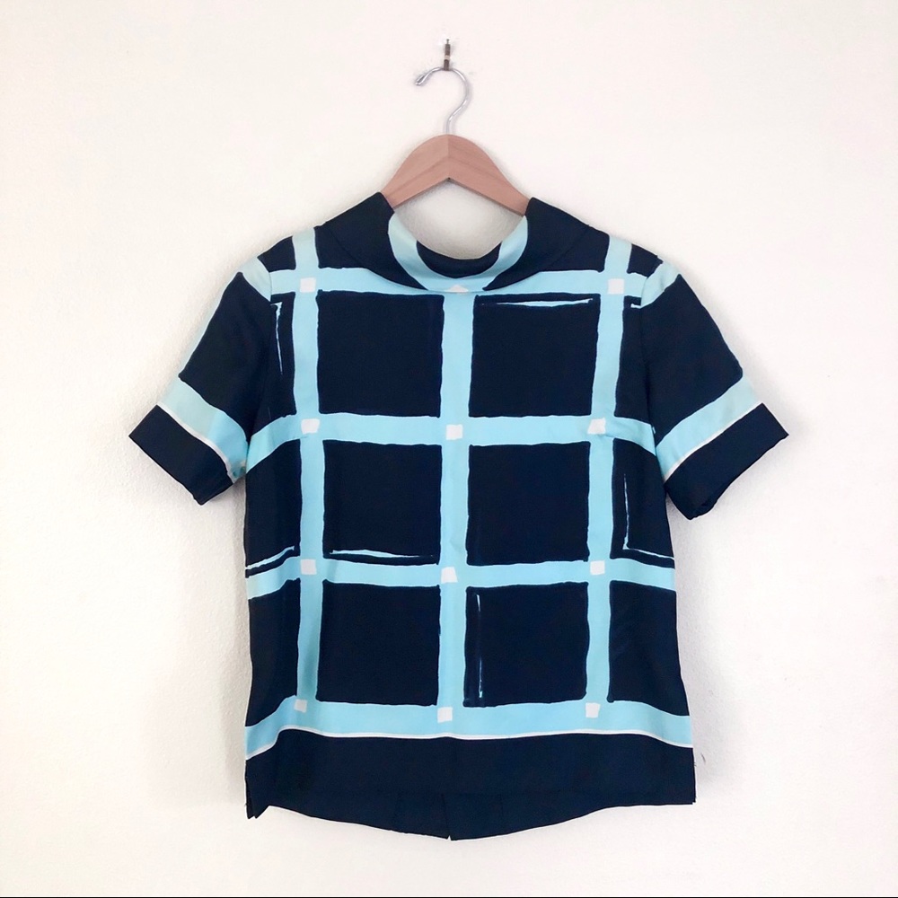 Vintage CHRISTIAN DIOR 1950s Colifichets Roll Neck Windowpane Silk Top in Black